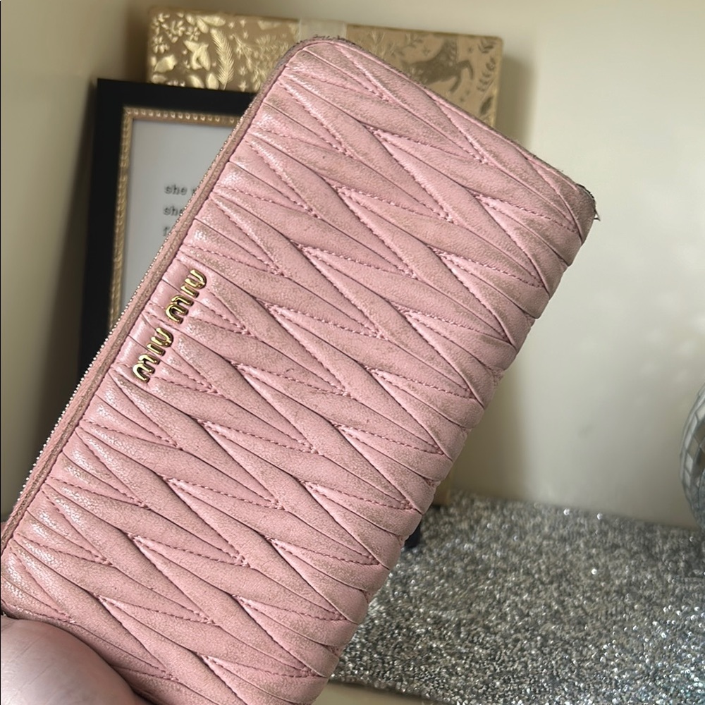 Miu Miu Pink Pleated Leather Wallet